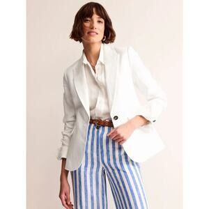 Boden Women's White Marylebone Linen Blazer Jacket 2 Button US Size 12 Classic